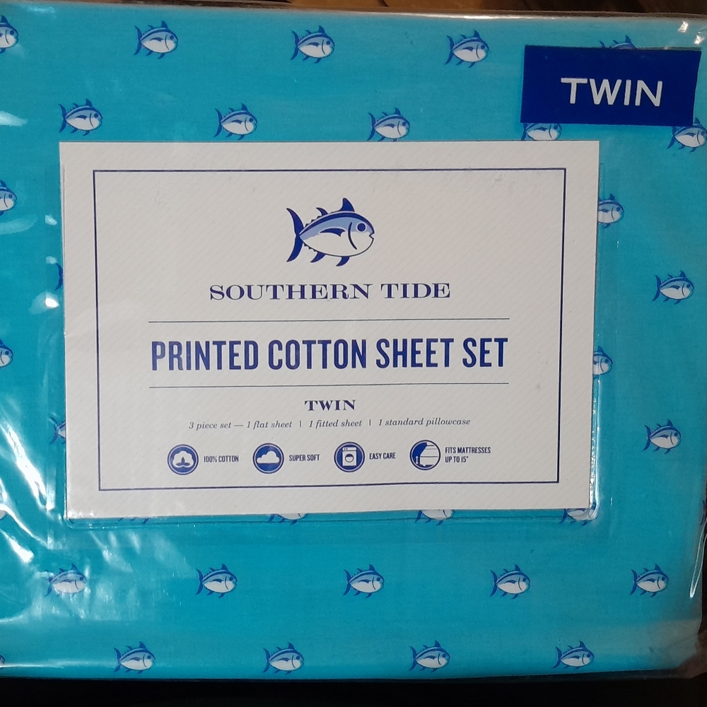 New Southern Tide Twin Size sheet set Skipjack blue topaz